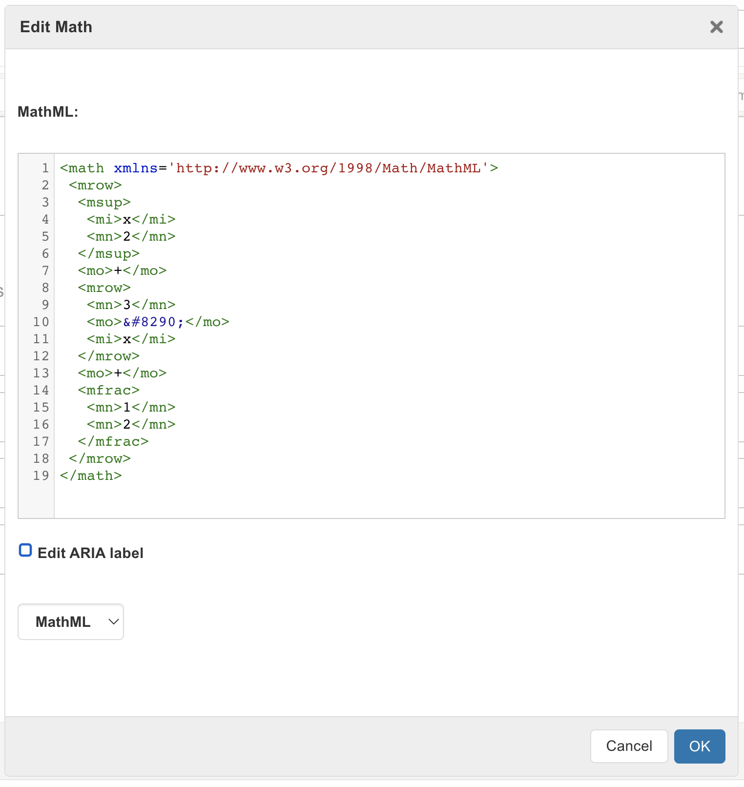 Inserting MathML into a Question using the Rich Text Toolbar's Math ...
