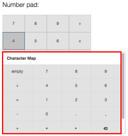 number keypad layout