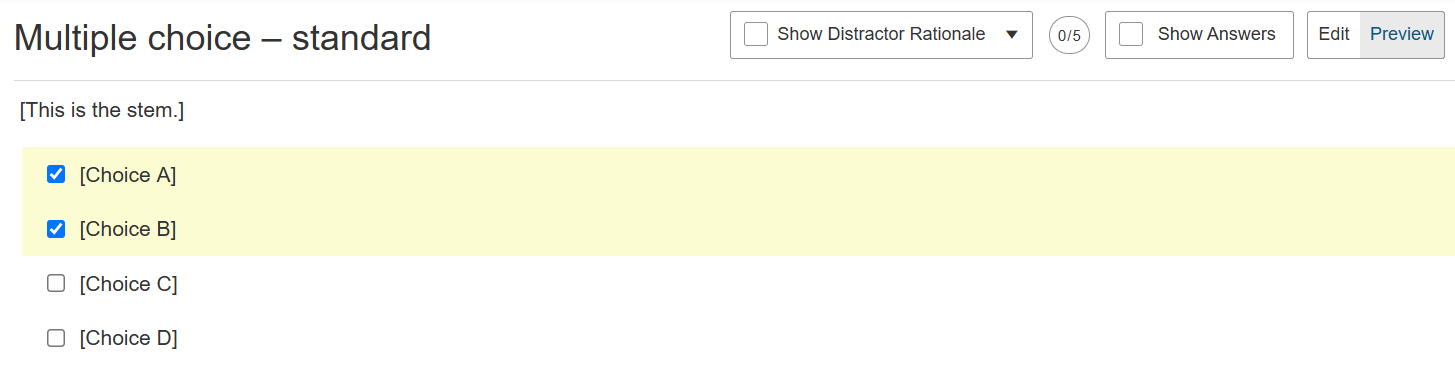 selecting the correct answer alongside one or more incorrect answers results in a score of 0 when Allow Negative Scores is disabled.png